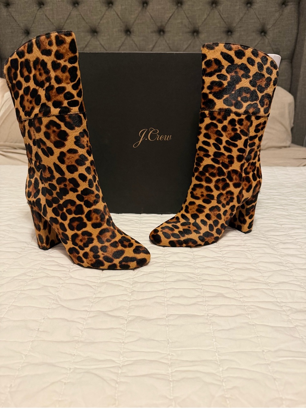 NWT J. Crew Leopard-Print Mid-Calf Block Heel Boots - Tan & Black